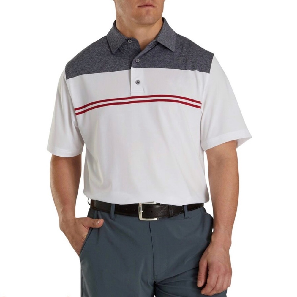 FootJoy Performance Golf Polo Shirt Size Medium Colorblock Stripe Short‎ Sleeve